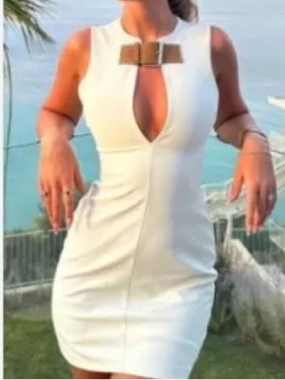 Zara White Mini Dress with Tan Buckle Detail
